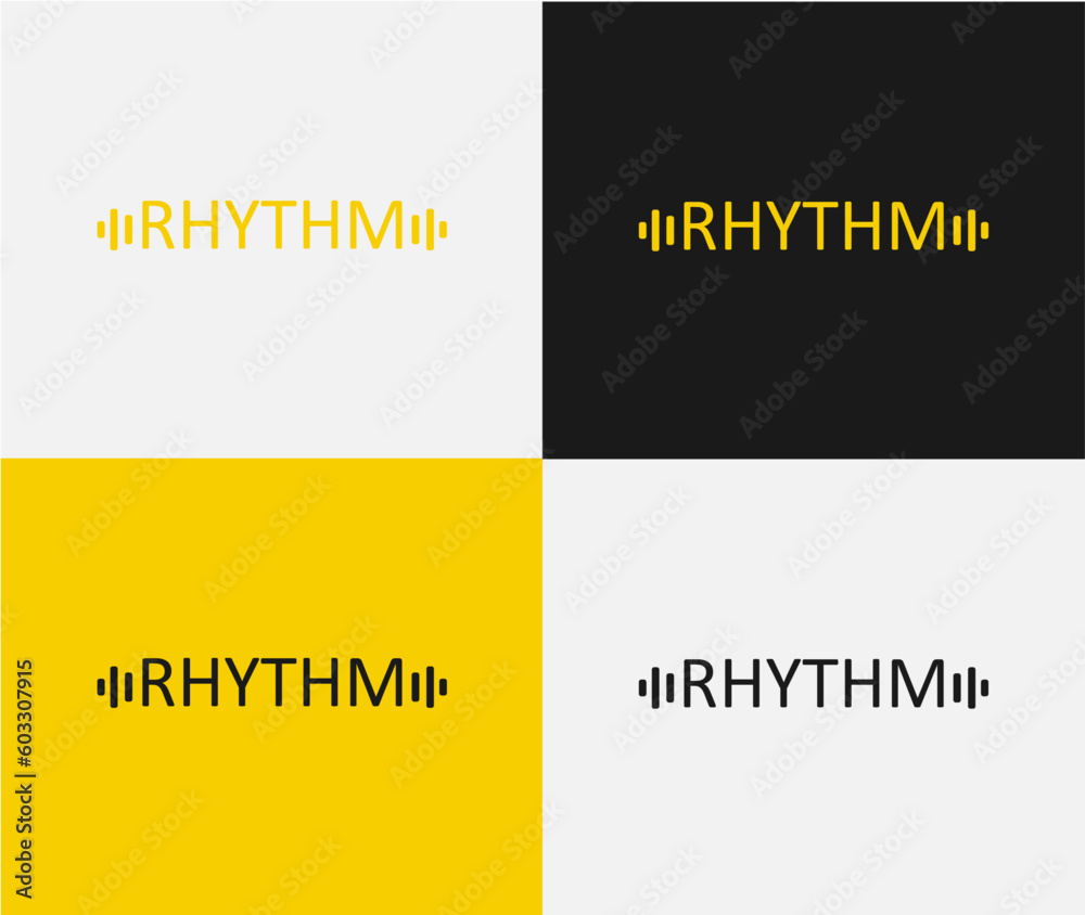 Rhythm logo design of a yellow, white an black background Rhythm logo design of a yellow, white an black background