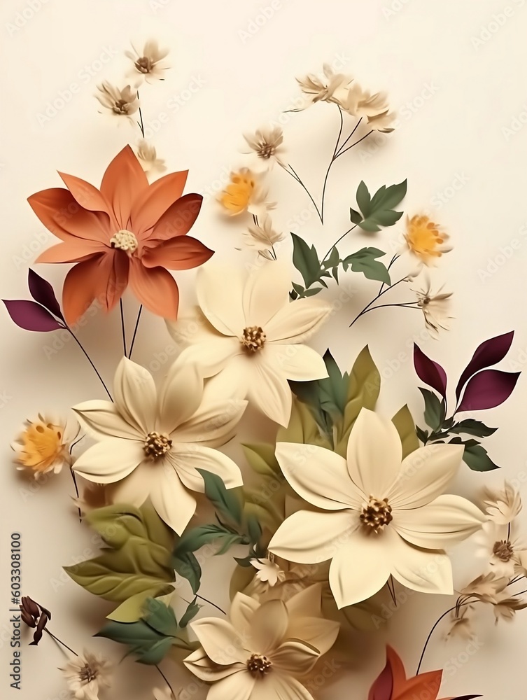 Vibrant Colored Flowers on Cream Background Vibrant Colored Flowers on Cream Background