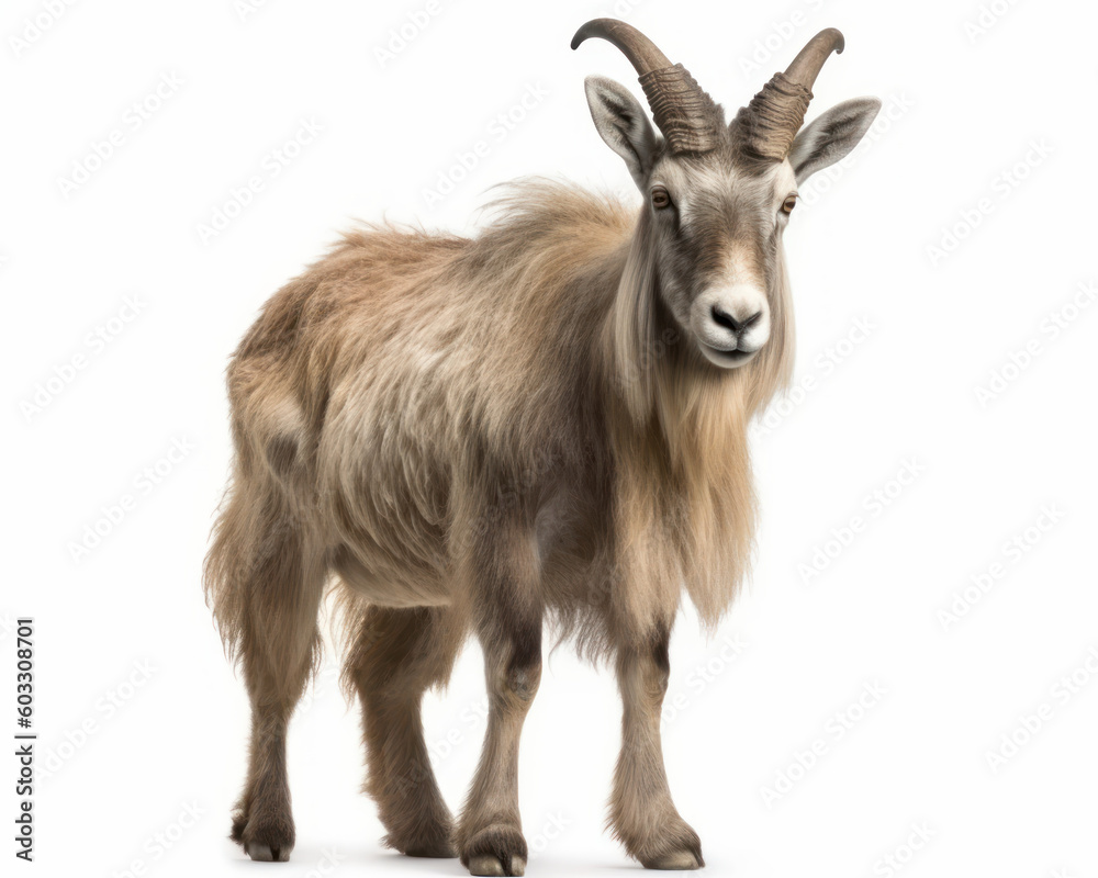 photo of markhor (Capra falconeri) isolated on white background. Generative AI photo of markhor (Capra falconeri) isolated on white background. Generative AI