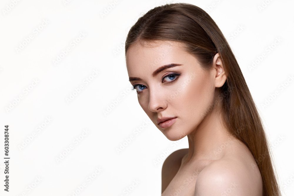Fototapeta premium young woman with perfect skin on white background.