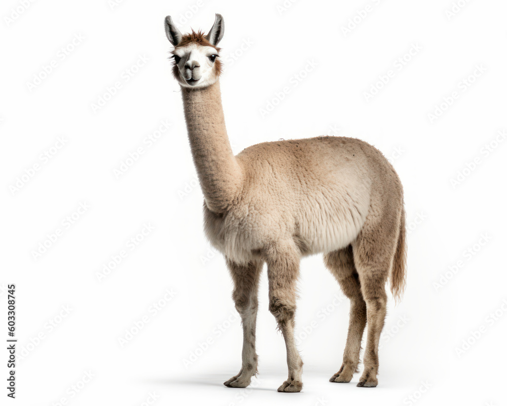 photo of llama isolated on white background. Generative AI