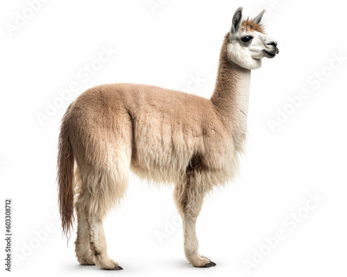 photo of llama isolated on white background. Generative AI