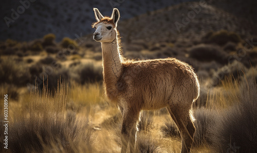 photo of llama in its natural habitat. Generative AI
