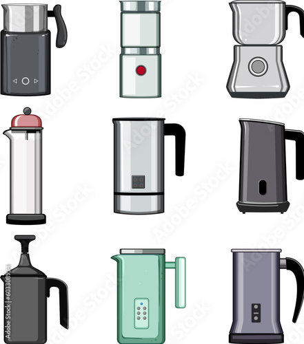 milk frother set cartoon. equipment foam, tool blender, mixer foamer, coffee bubbles milk frother sign. isolated symbol vector illustration