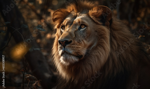 photo of lion in its natural habitat. Generative AI © Bartek