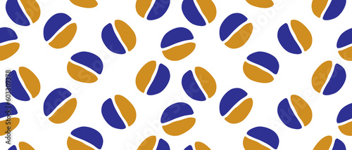 Cute Hand Drawn Abstract Coffee Grains Vector Pattern. Pink-Blue Coffee Seeds on a White Background.Simple Irregular Vector Print with Coffee Beans  ideal for Fabric, Wrapping Paper. Geometric Design.