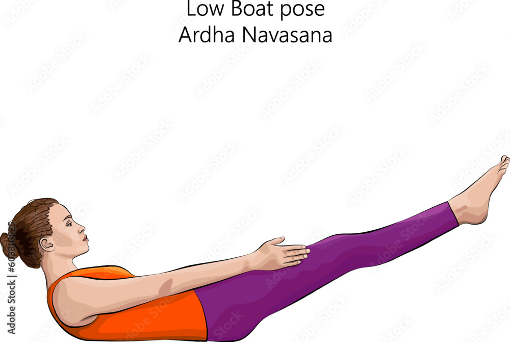 Young woman practicing yoga exercise, doing Low Boat pose or Canoe pose