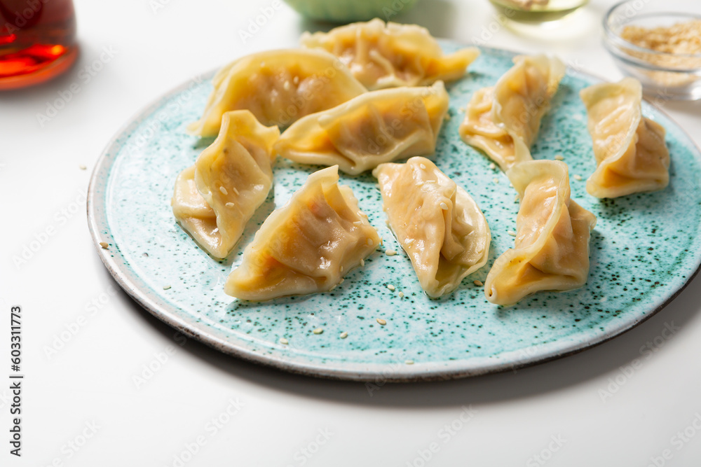 Close up of  gyoza dumplings asian food