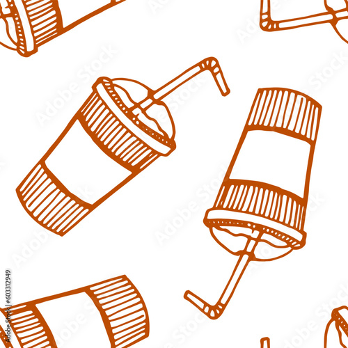 drawn brown cups pattern on white