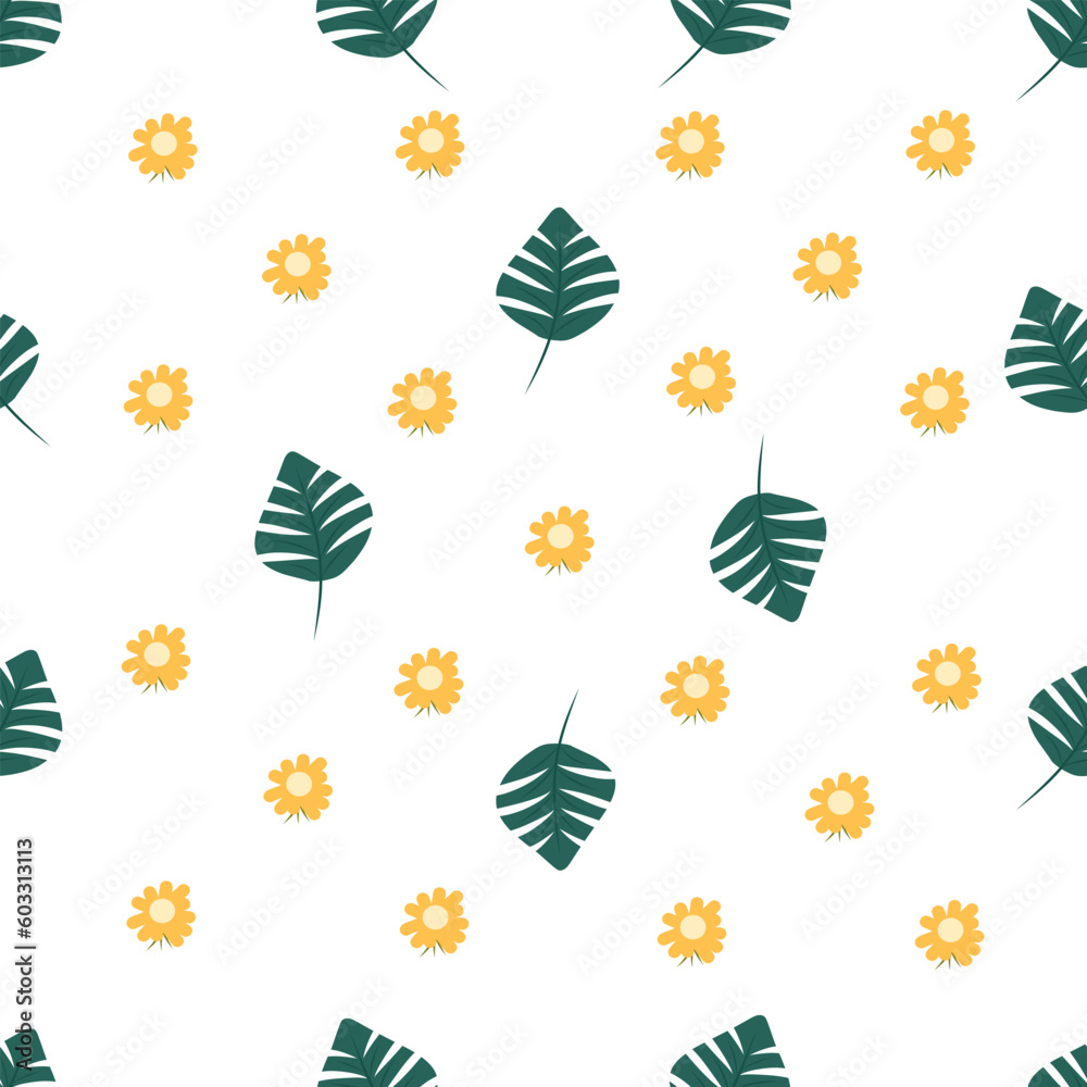 Obraz premium Simple pattern on white background. The Yellow Flowers. Vector texture. print for fashionable textiles and wallpaper.