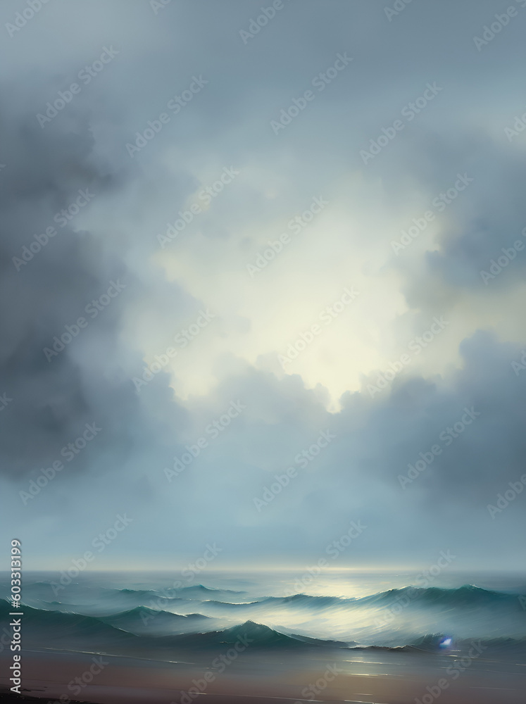 Obraz premium Storm sea lanscape. AI generated illustration
