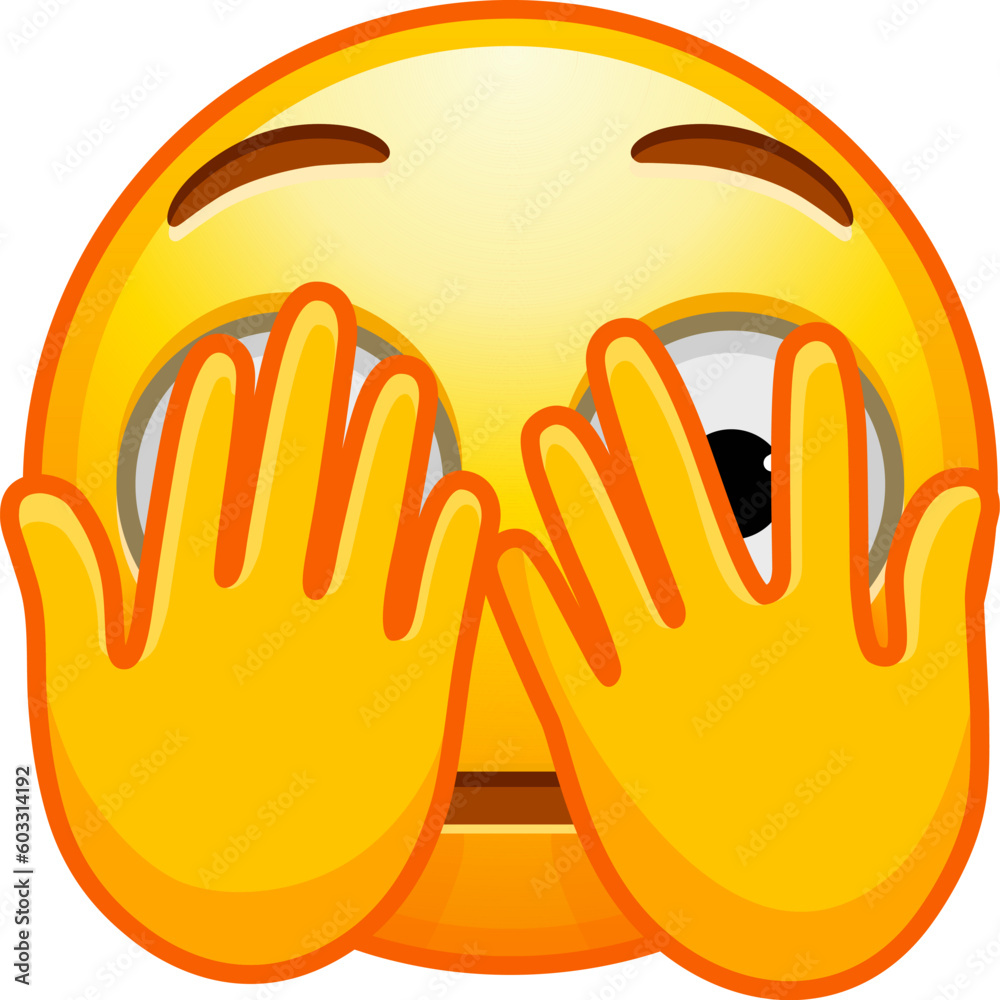 Top quality emoticon. Closing eyes. flat emoji closing eyes with hand