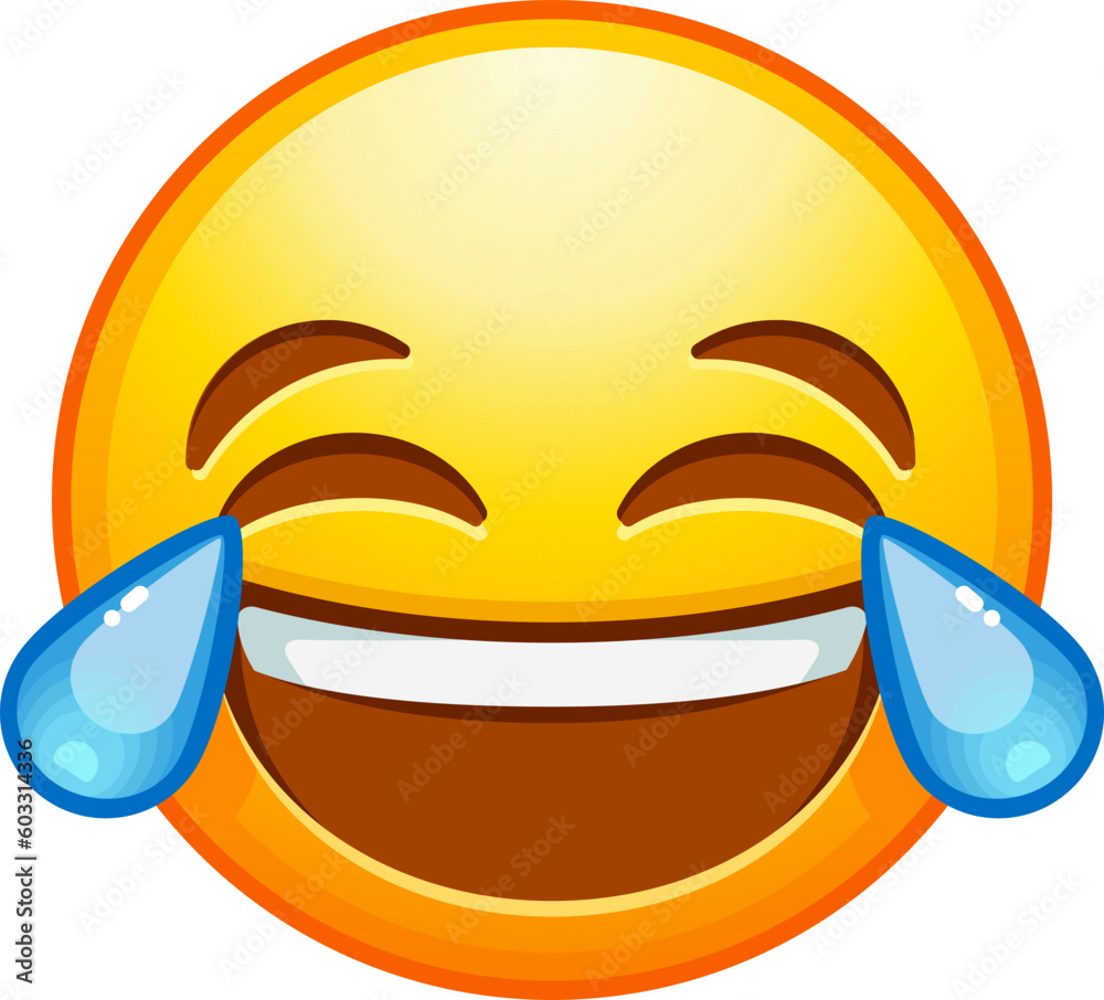 Top quality emoticon. Laughing emoji with tears and closed eyes. Yellow