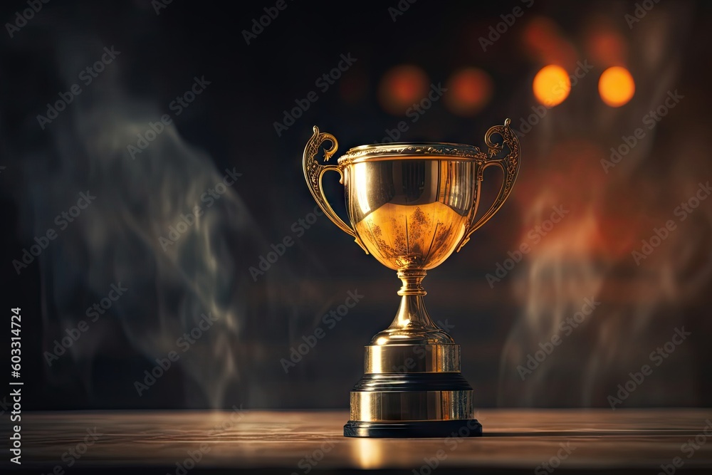 Golden Triumph. Trophy on Blurred Background of Success. Generative AI illustrations. Golden Triumph. Trophy on Blurred Background of Success. Generative AI illustrations.