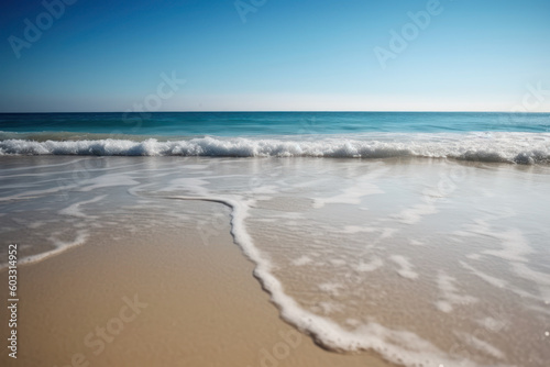Coastline on an empty tropical beach. Photorealistic illustration generative AI.