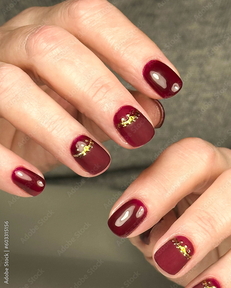 Female Hand With Red Gel Polish Manicure Design Close Up Female Hand With Red Gel Polish Manicure Design Close Up