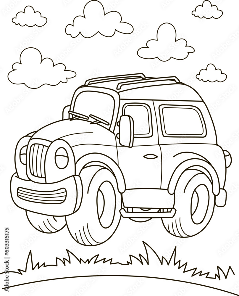 Coloring page outline of the cartoon big truck car. Colorful vector ...