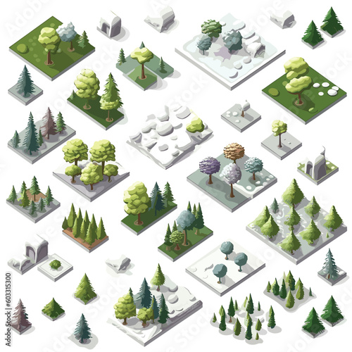 Tundra tile set isometric isolated on white