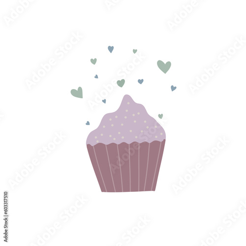 Vector cupcake, muffin with cream. Icon stock illustartion.