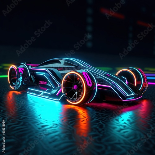 Futuristic car. sport car with neon backlight contours. Generative ai
