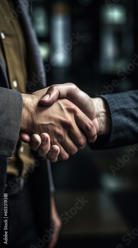 Businessman shakes hands with a person, the concept of business meeting and partnership. Generative AI © ColdFire
