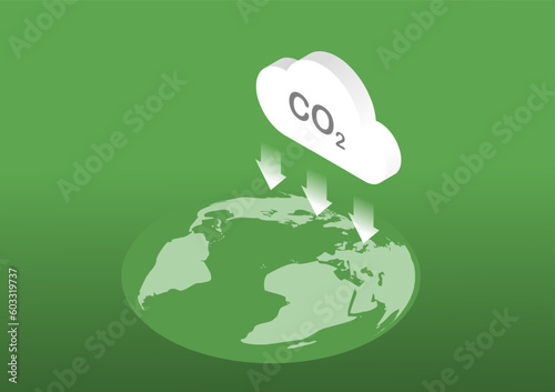 CO2 neutral. Net zero emission concept. Reduction of carbon dioxide emission to earth. Isometric cloud illustration. Vector illustration.