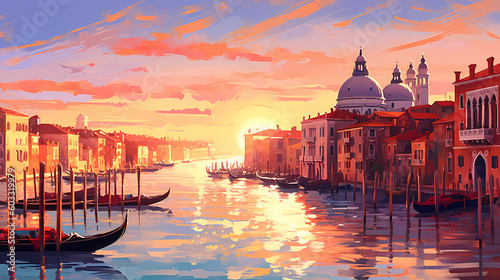 Obraz na płótnie Illustration of the beautiful city of Venice. City of gondoliers, bridges, carnivals and love. Italy w salonie