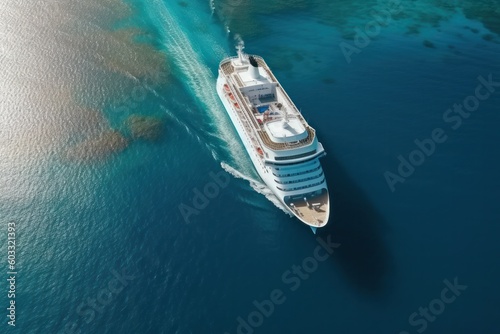 aerial photo captures huge cruise liner ship, with top deck swimming pool, memorable cruise journey © olga_demina