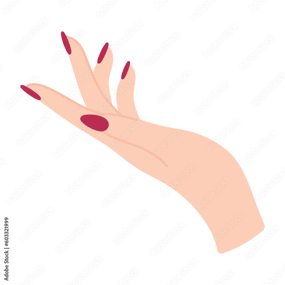 Female hand with elegant manicure. Arm of a white woman. Ask with a gesture. Non-verbal language. Palm up. Take in hand. Finger pointing. Delicate minimalist illustration in flat style. Hand pose. Female hand with elegant manicure. Arm of a white woman. Ask with a gesture. Non-verbal language. Palm up. Take in hand. Finger pointing. Delicate minimalist illustration in flat style. Hand pose.