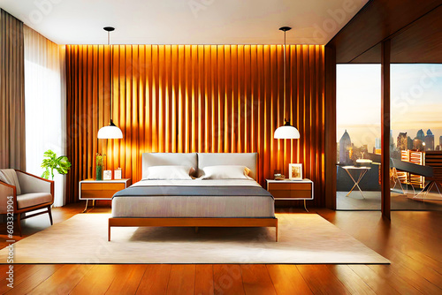 luxury elegant interior bedroom dark orange and golden mockup of the wall furniture mockup with generative ai technology © dewi