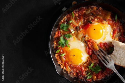 Eggs Poached in Spicy Tomato Pepper Sauce