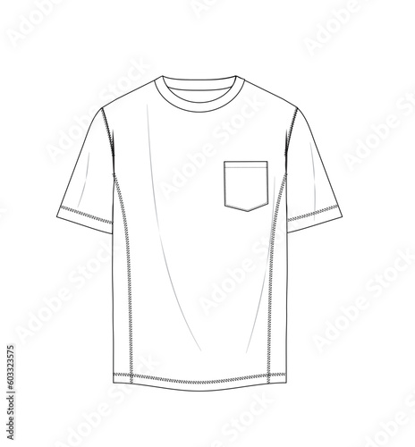 men stitch detail basic tshirt with pocket technical drawing vector