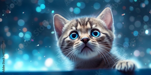 Surprised Kitten with Shining Blue Eyes, Generative AI