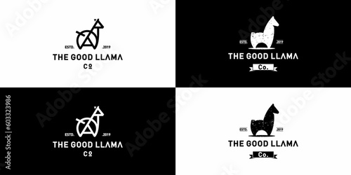 Llama logo designs vintage vector EPS10.
