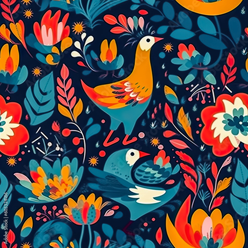 Folk Floral Botanicals Seamless Pattern AI-Generated