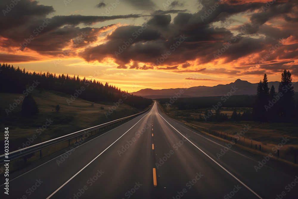 sunset over the highway ai generated art