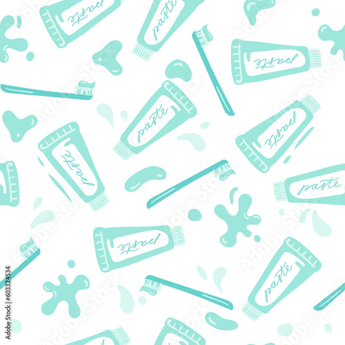 Dental care tooth seamless pattern. Healthcare teeth background.