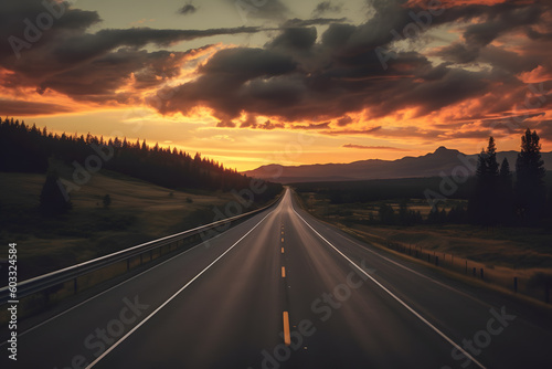sunset over the highway ai generated art