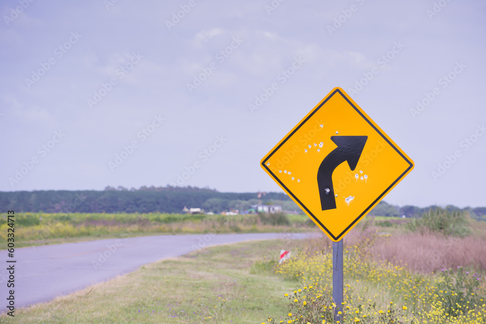 Highway Vandalism: Bullet-Ridden Road Signs