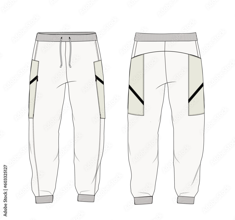 men jogger fleece sweatpants with zipper pockets technical drawing vector men jogger fleece sweatpants with zipper pockets technical drawing vector