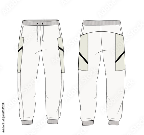 men jogger fleece sweatpants with zipper pockets technical drawing vector