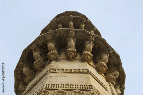 Outer view of Ek Minar Ki Masjid (Mosque), built by Bahadur Shah on a high plinth has a single minaret (Ek Minar), Champaner, Gujarat, India