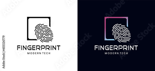 Vector illustration of fingerprint scan box for personal identity identification logo