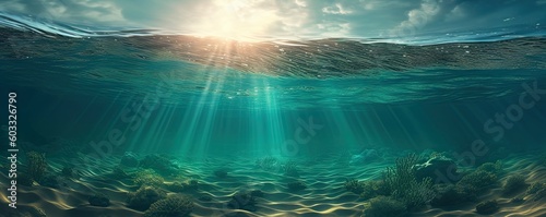 Sunlit Depths. Abstract Underwater Scene with Nature Background. Generative AI illustrations.