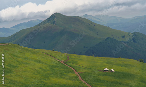 Fototapeta Naklejka Na Ścianę i Meble -  Krajobraz wiosenny w zielonych górach Bieszczady,
Tło naturalne.