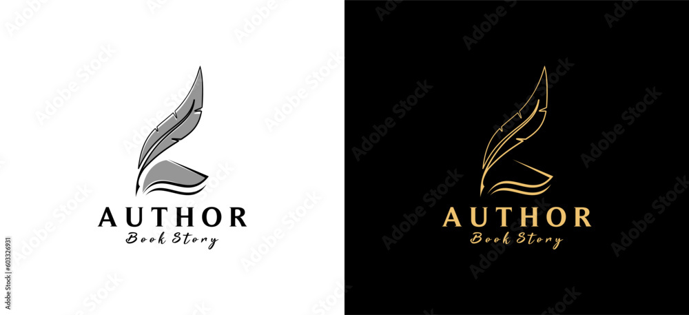 Vector illustration of quill pen and classic book with creative concept for writer logo design