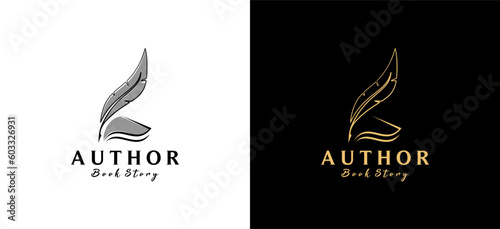 Vector illustration of quill pen and classic book with creative concept for writer logo design
