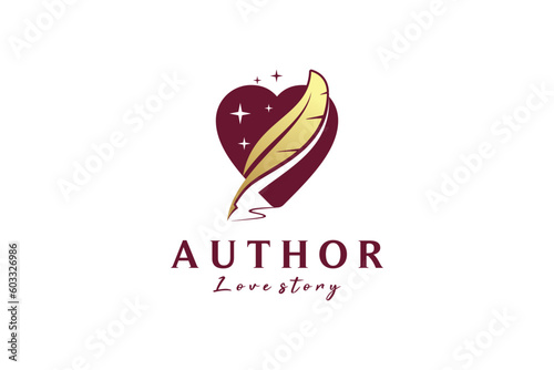 Vector illustration of classic quill with love concept for writer lovers logo design