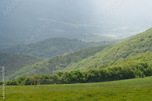Fototapeta Naklejka Na Ścianę i Meble -  Krajobraz wiosenny w zielonych górach Bieszczady,
Tło naturalne.