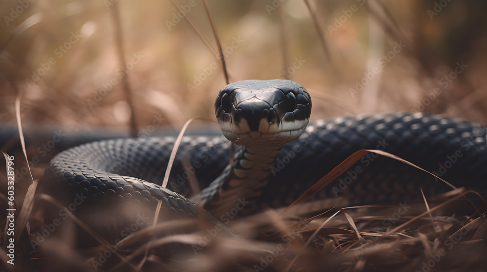 Fototapeta premium Black mamba in nature. Generative AI